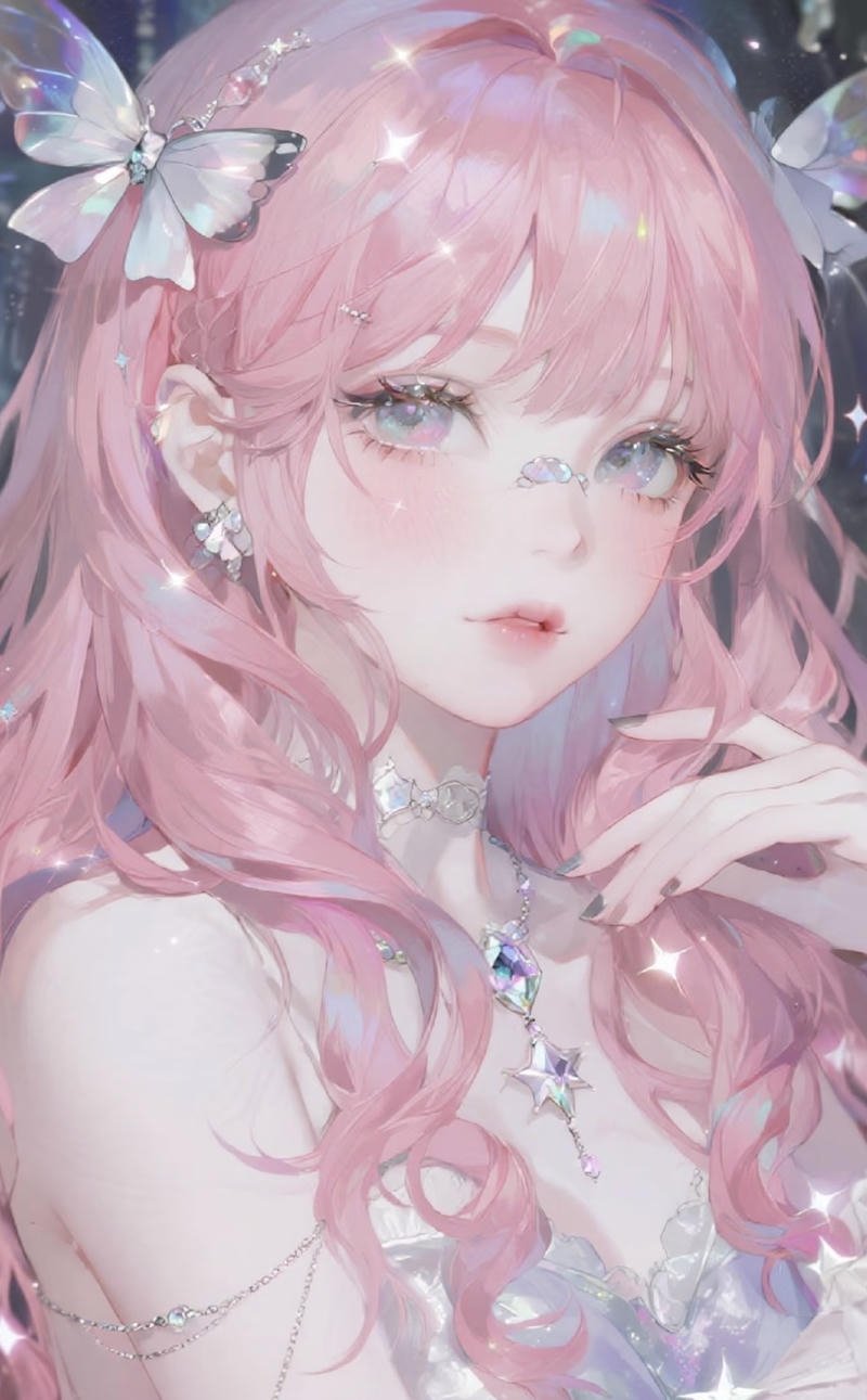 Ảnh anime nữ tóc hồng khiến tổng thể nhìn dịu lại