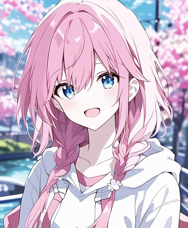 Ảnh anime nữ tóc hồng tết tóc siêu cưng