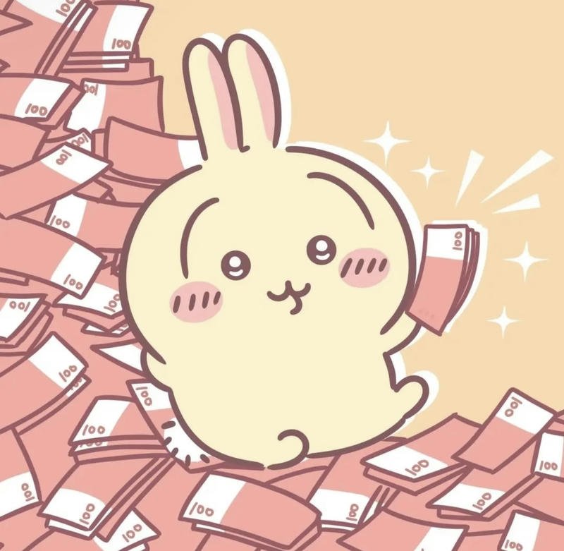 Ảnh hài con thỏ vàng nằm lên đống tiền cực meme