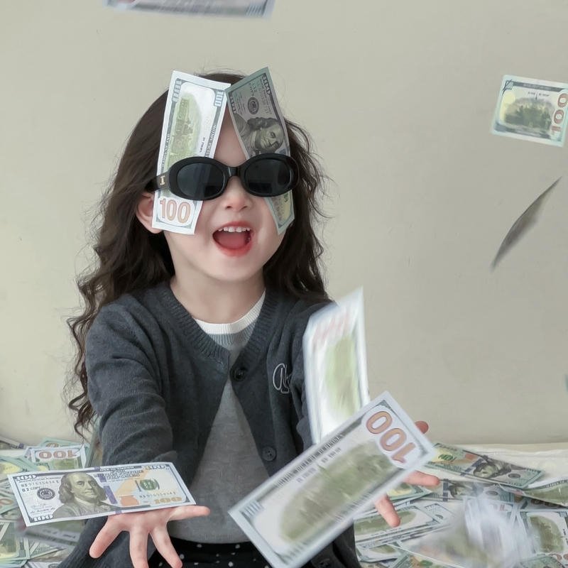 Ảnh meme em bé với tiền bay tứ tung