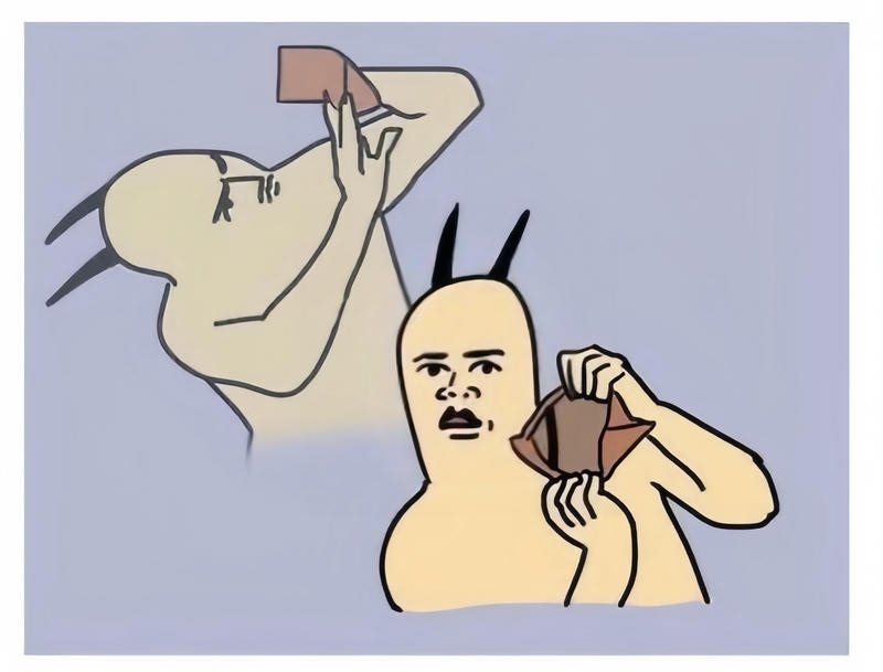 Ảnh người vàng kiểm tra ví không còn tiền meme