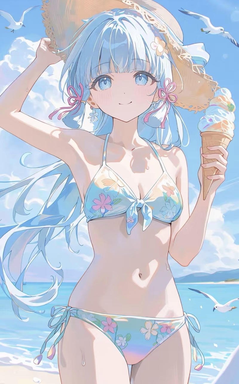 Ánh nhìn quyến rũ của nhân vật trong gái anime mặc bikini