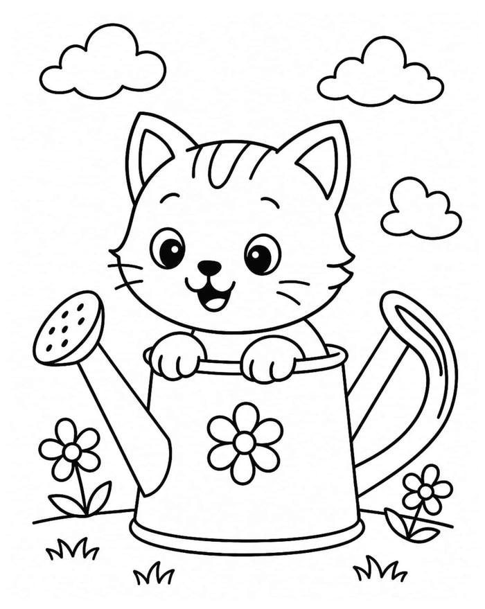 Ảnh tô màu con mèo nét đậm rõ ràng