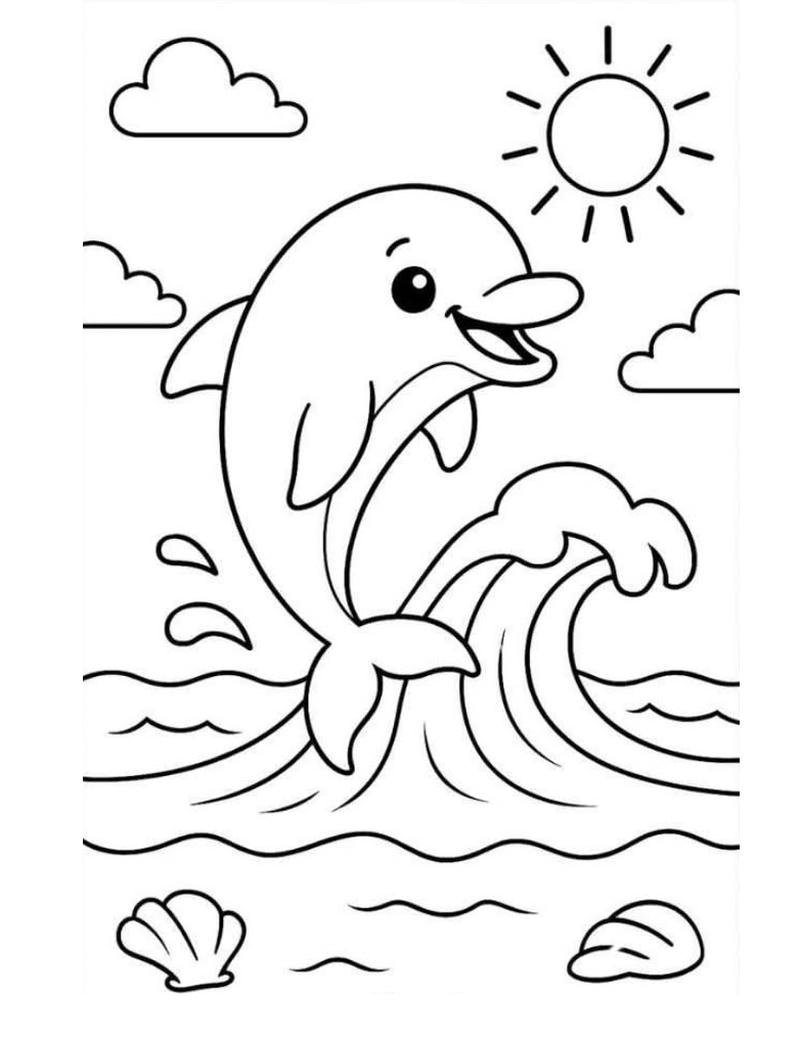 Bản phác họa cá heo đơn giản cho bé học vẽ