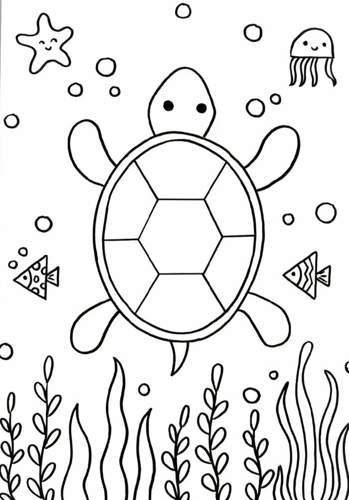 Bản phác thảo rùa biển cho bé tập tô màu