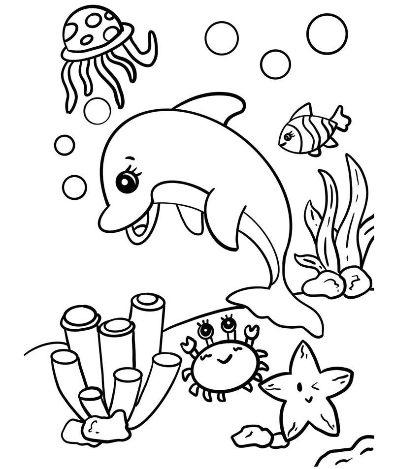 Bản vẽ cá heo biển cho bé luyện kỹ năng tô