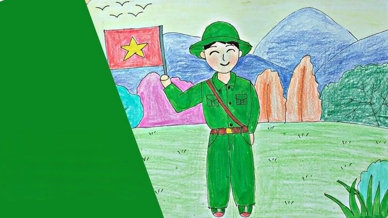 Bản vẽ xem tranh vẽ chú bộ đội đứng gác