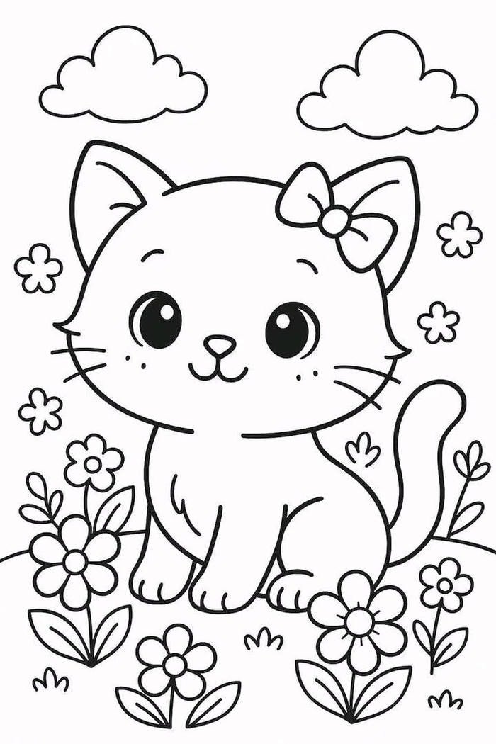 Bé tô màu con mèo trong khung cảnh vui nhộn