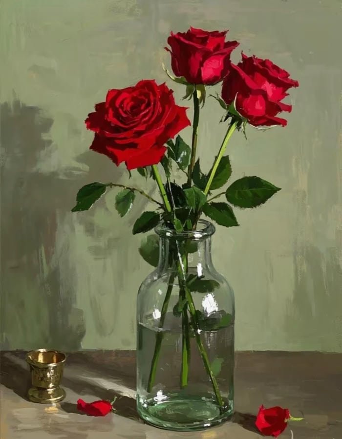 Bố cục cân đối trong tranh vẽ hoa hồng đơn giản