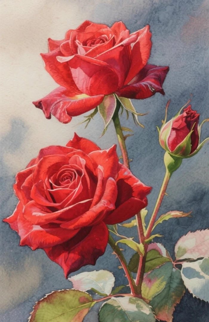 Bố cục tinh tế làm nổi bật tranh vẽ hoa hồng đẹp