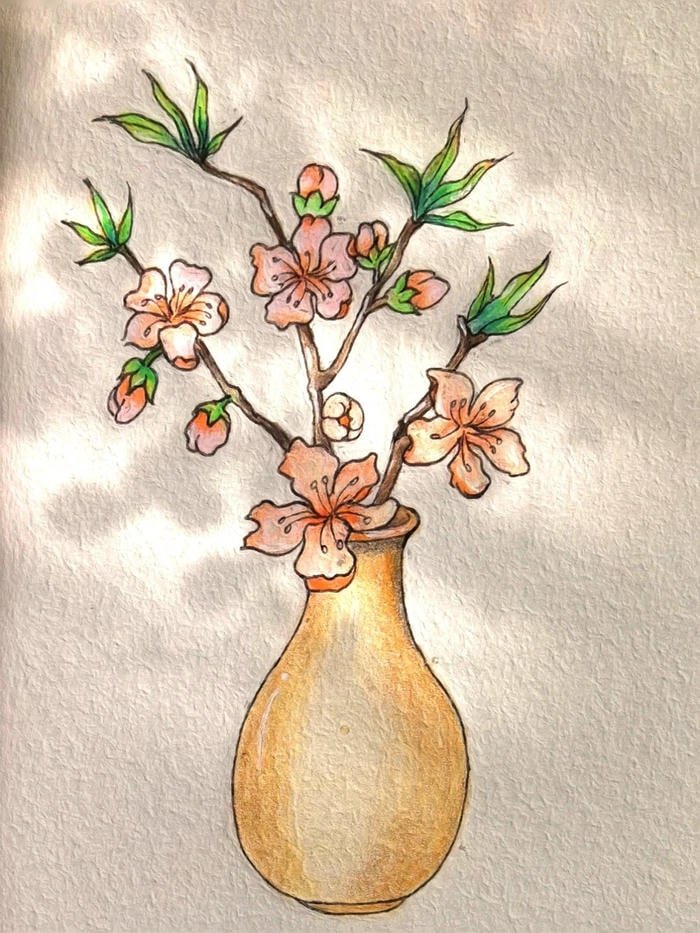 Bức họa hoa đào đẹp làm hình nền mùa xuân