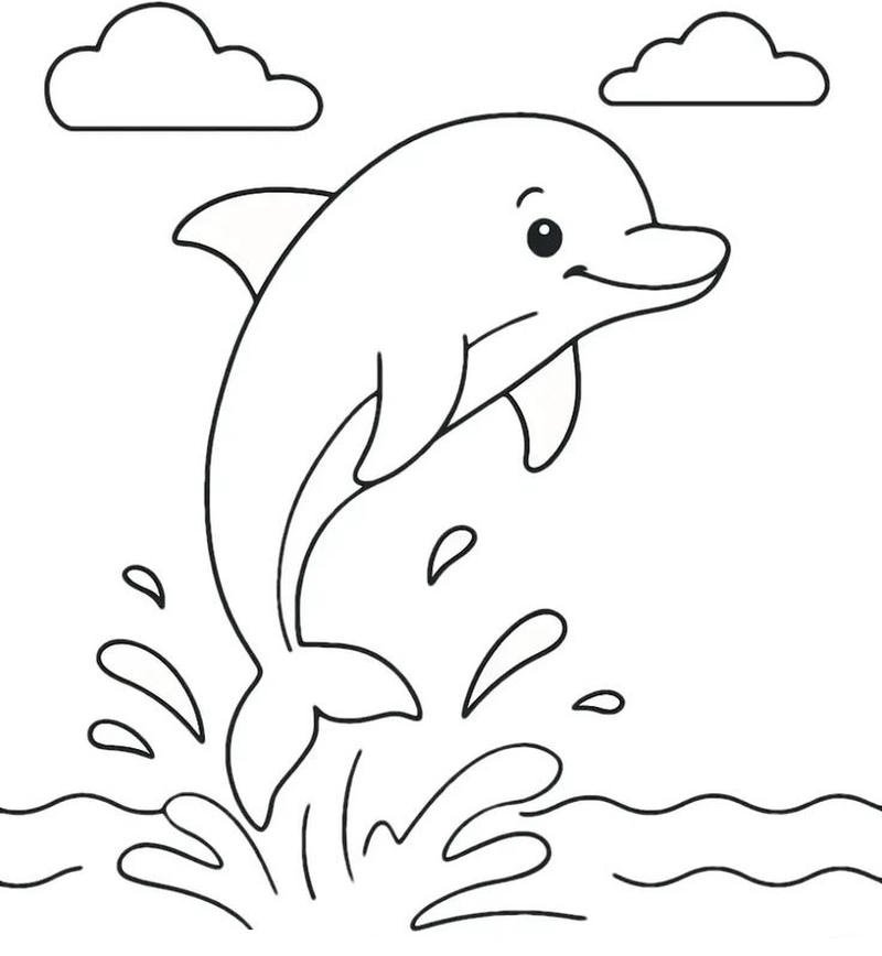 Bức tranh cá heo cartoon cho trẻ em tô màu