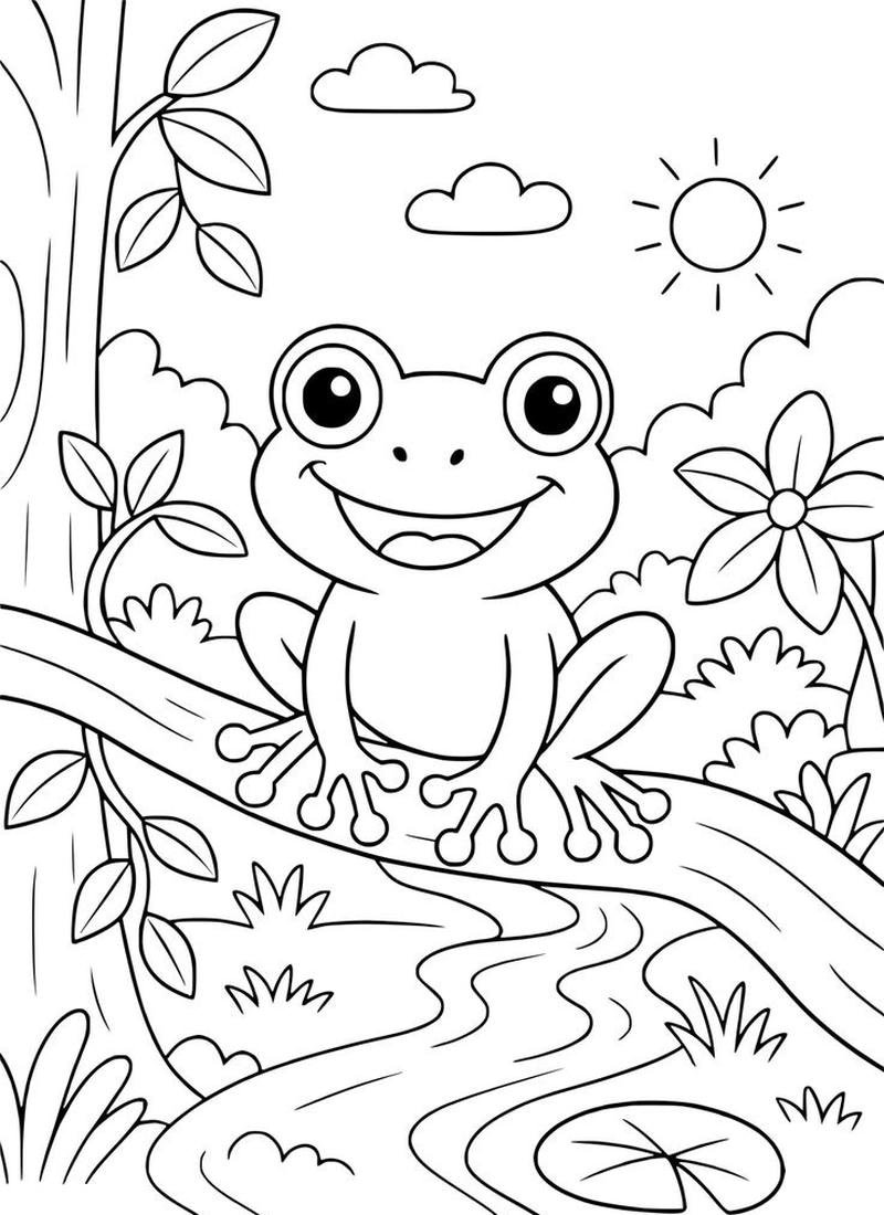 Bức tranh chú ếch vui nhộn cho bé học vẽ