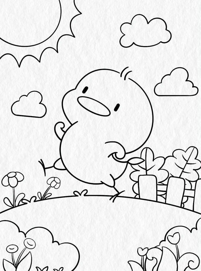 Bức tranh gà con chưa tô màu đơn giản