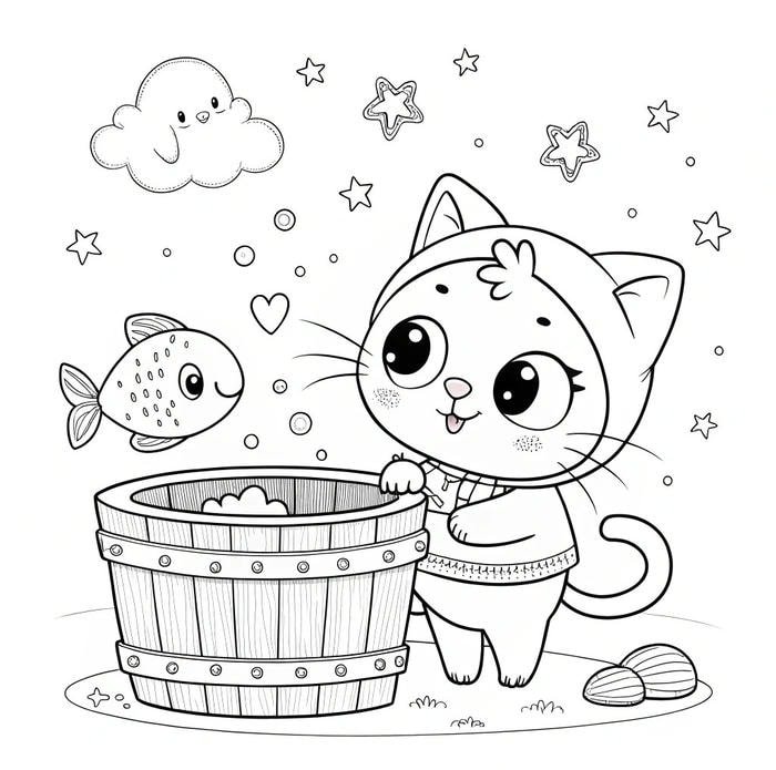 Bức tranh mèo con tô màu rõ nét sinh động