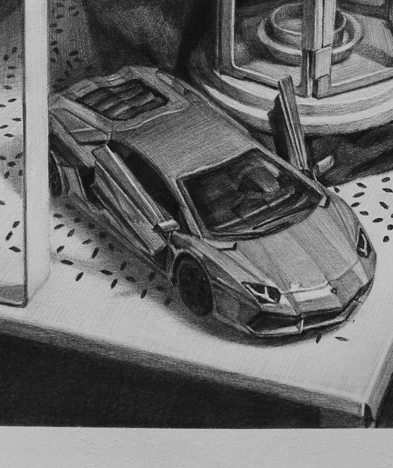 Bức tranh vẽ xe ô tô phong cách thiếu nhi