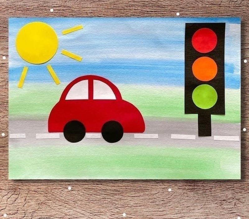 Bức tranh xe ô tô cartoon giữa thành phố