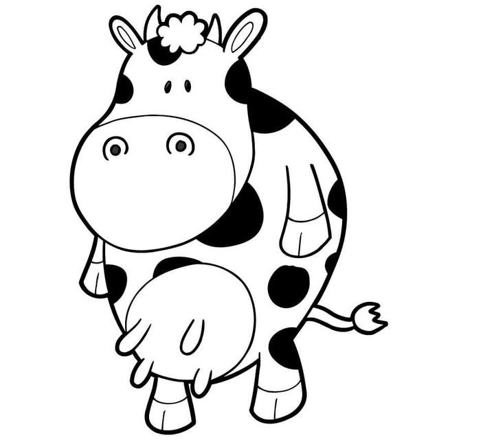 Bức vẽ bò đang gặm cỏ để bé tập tô