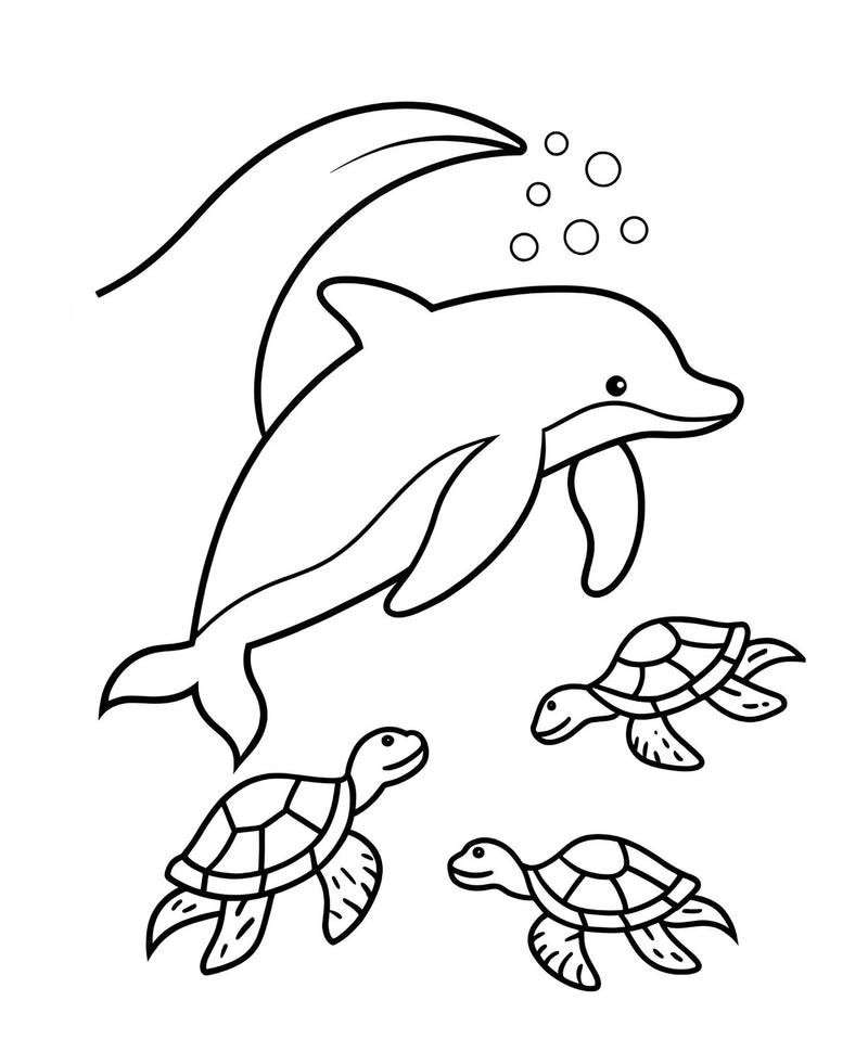 Bức vẽ cá heo ngộ nghĩnh cho bé sáng tạo màu