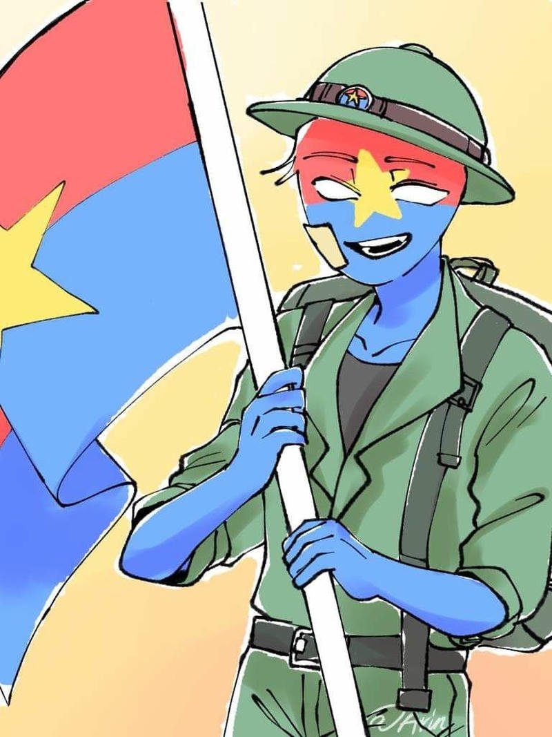 Bức vẽ chú bộ đội giúp dân trong ngày mưa