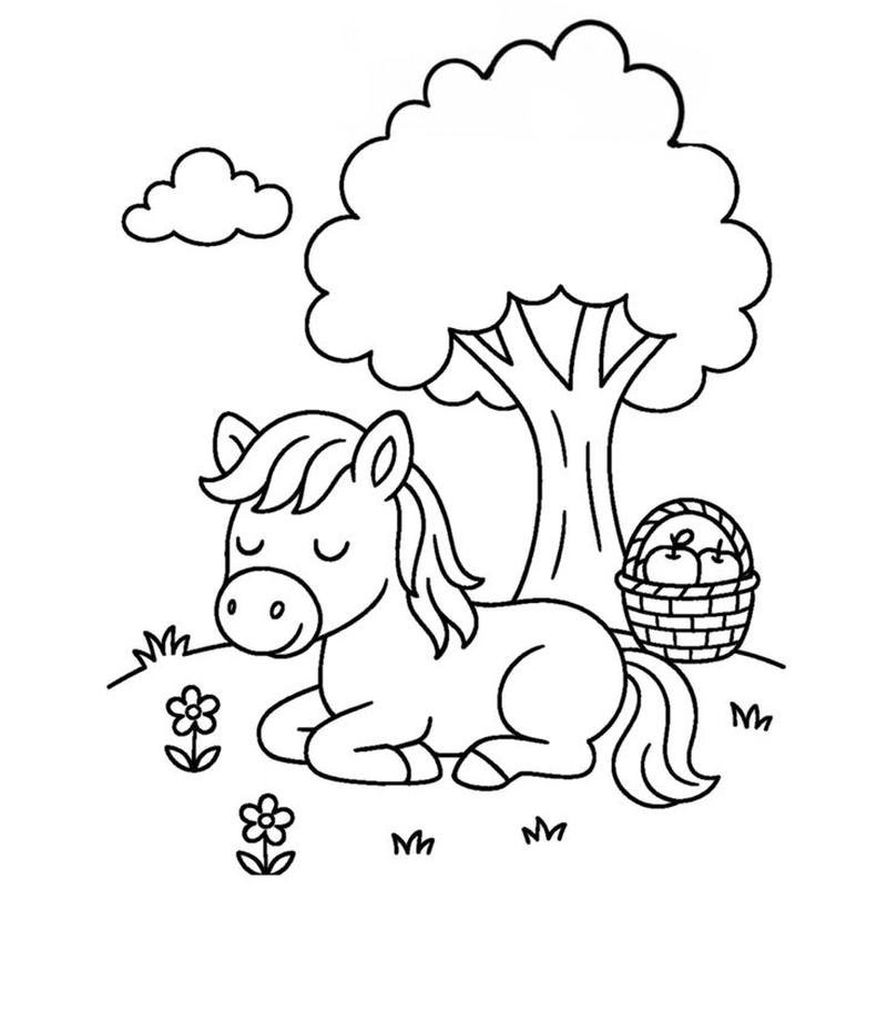 Bức vẽ chú ngựa nhỏ đáng yêu cho bé tập tô