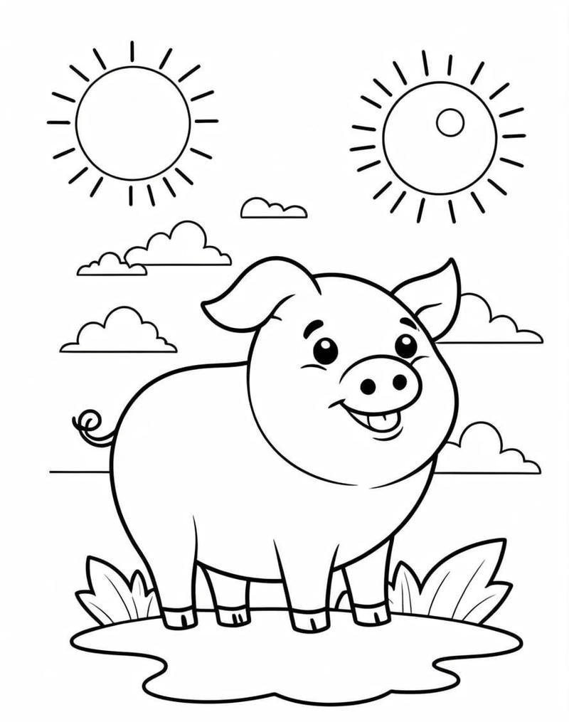 Bức vẽ heo nhỏ vui nhộn cho bé sáng tạo