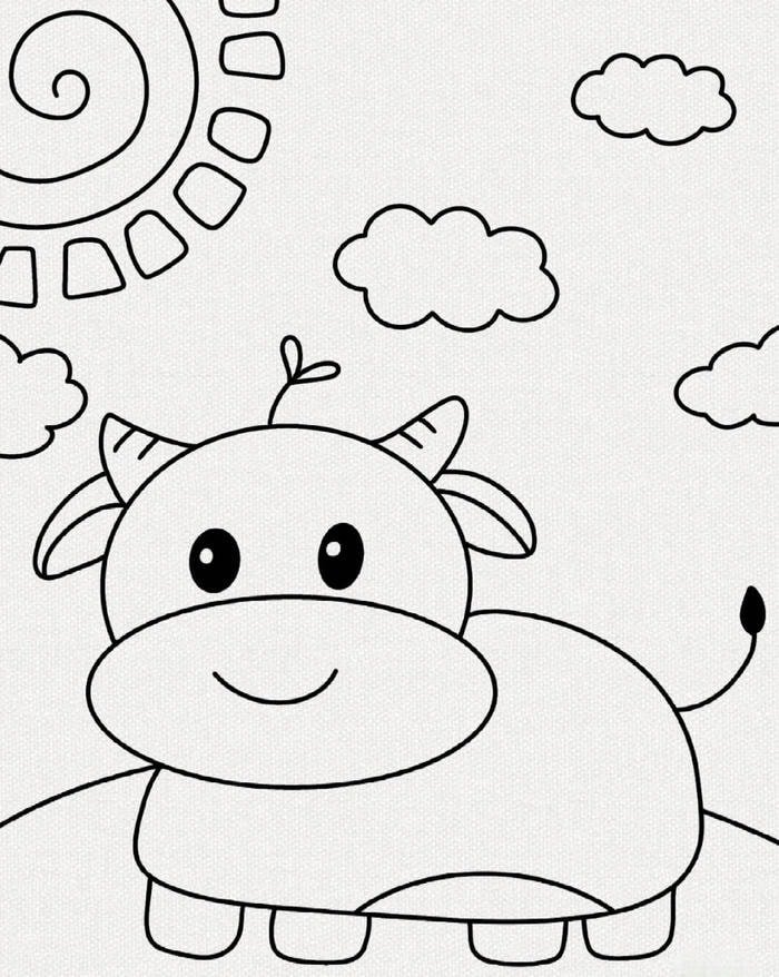 Chú bò con tung tăng chạy hình tô màu cho trẻ