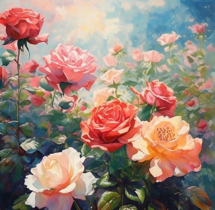 Chủ đề hoa hồng bức họa trang trí nội thất