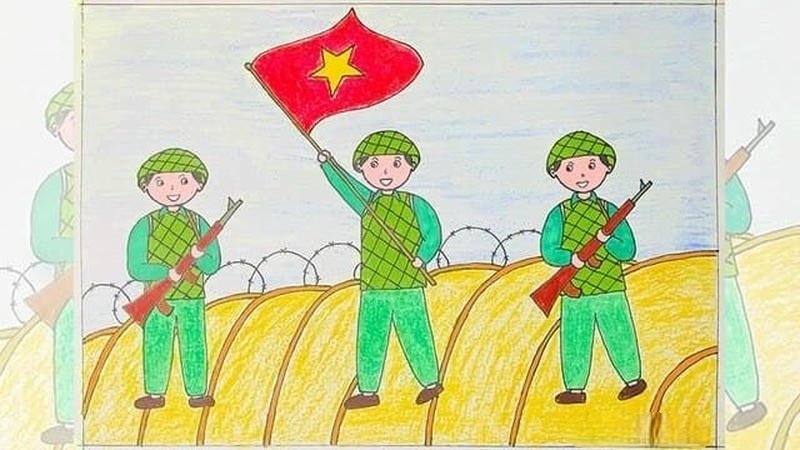 Chủ đề tranh vẽ chú bộ đội đứng gác bảo vệ Tổ quốc