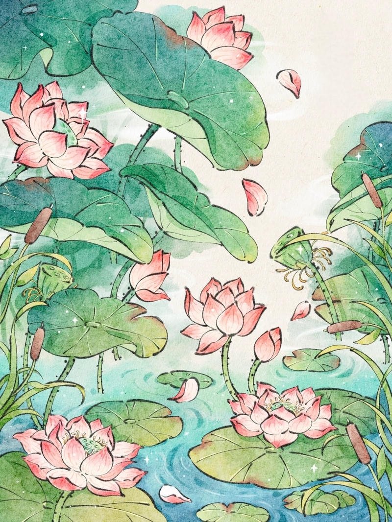 Chủ đề vẽ tranh hoa sen thanh khiết giữa hồ nước