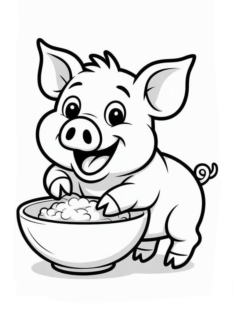 Chú heo cartoon dễ thương cho bé tô màu