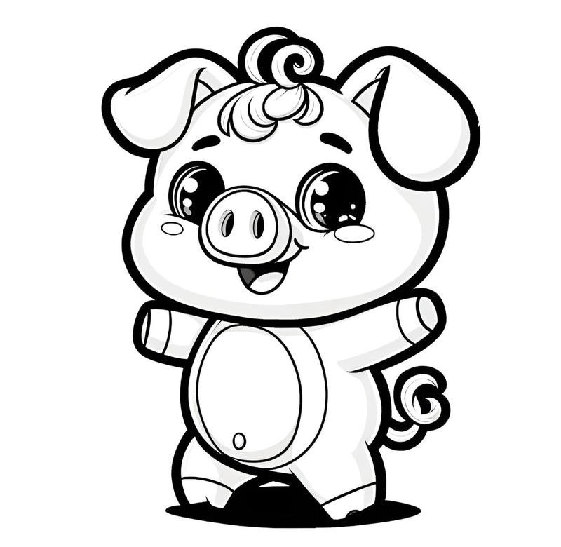 Chú heo hoạt hình dễ thương cho bé tập vẽ