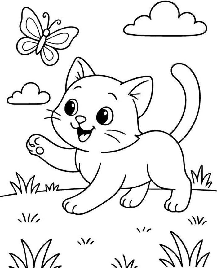 Chú mèo nhỏ xinh trong tranh tô màu con mèo