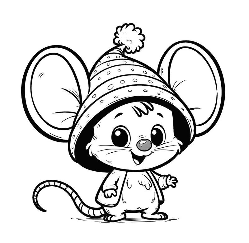 Chuột cute cho trẻ mầm non tranh tô màu chú