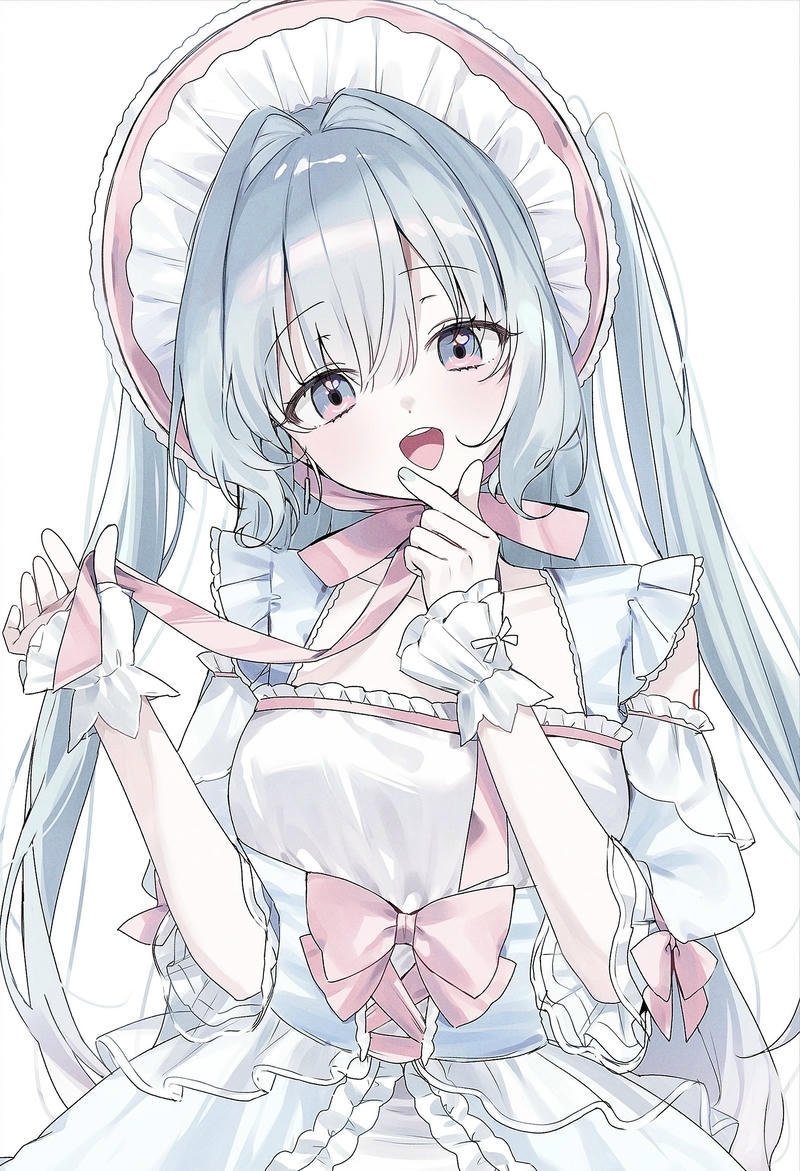 Cô gái anime mặc váy hầu gái với vẻ dễ thương