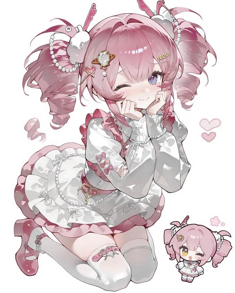 Cô gái anime nữ có mái tóc hồng thu hút