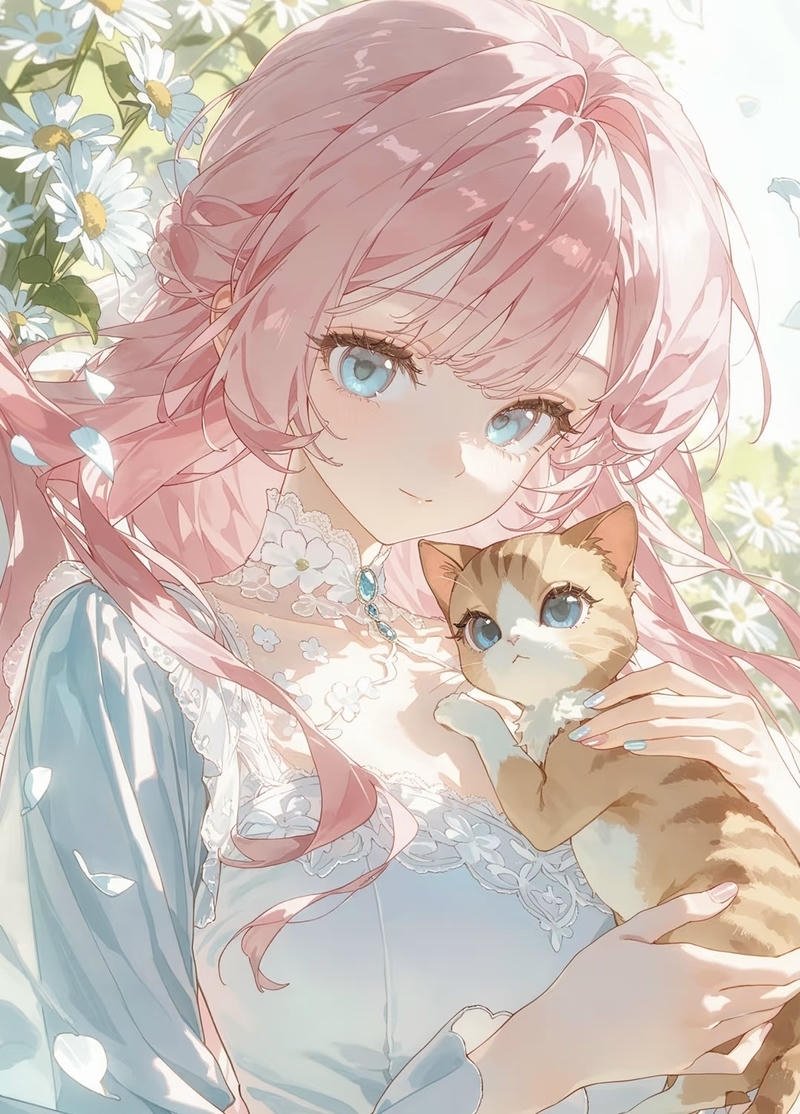 Cô gái anime nữ tóc hồng cực dịu dàng