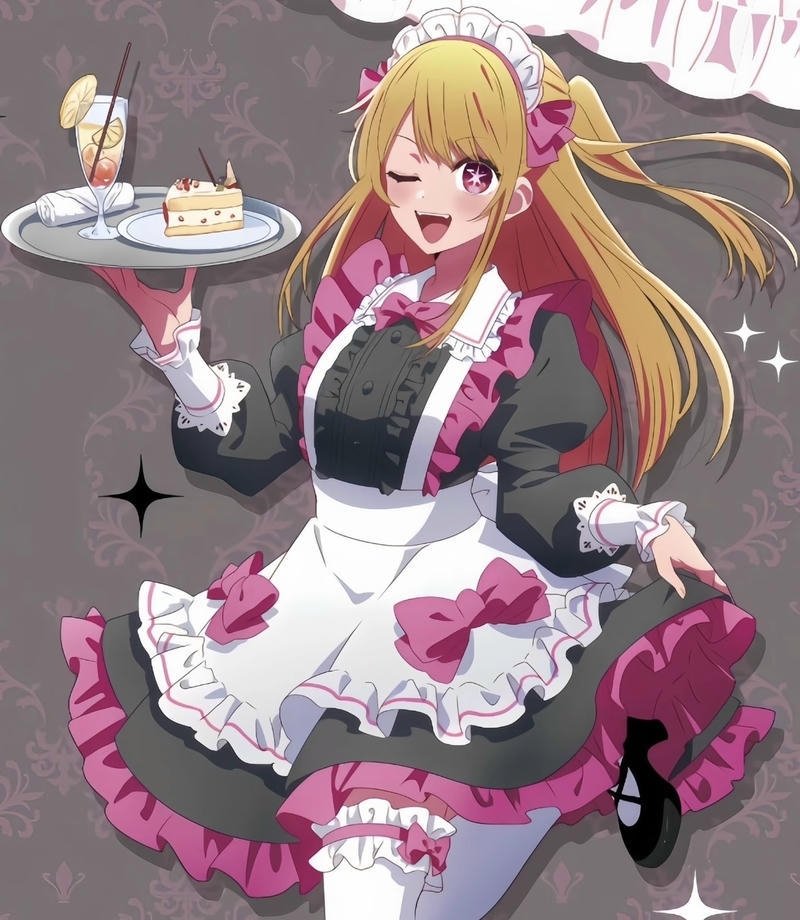 Cô gái anime tạo dáng nhẹ nhàng trong ảnh anime hầu gái