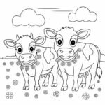 Con bò tô màu khung cảnh nông trại nhỏ