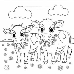 Con bò tô màu khung cảnh nông trại nhỏ