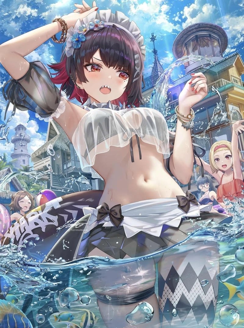 Dáng đứng tự tin bên bờ biển của cô nàng anime