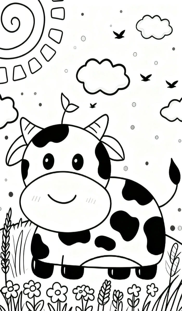 Dáng đứng vui vẻ hình con bò tô màu