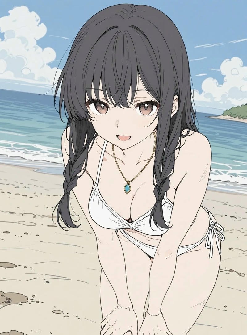 Dáng vẻ quyến rũ của cô nàng anime giữa biển