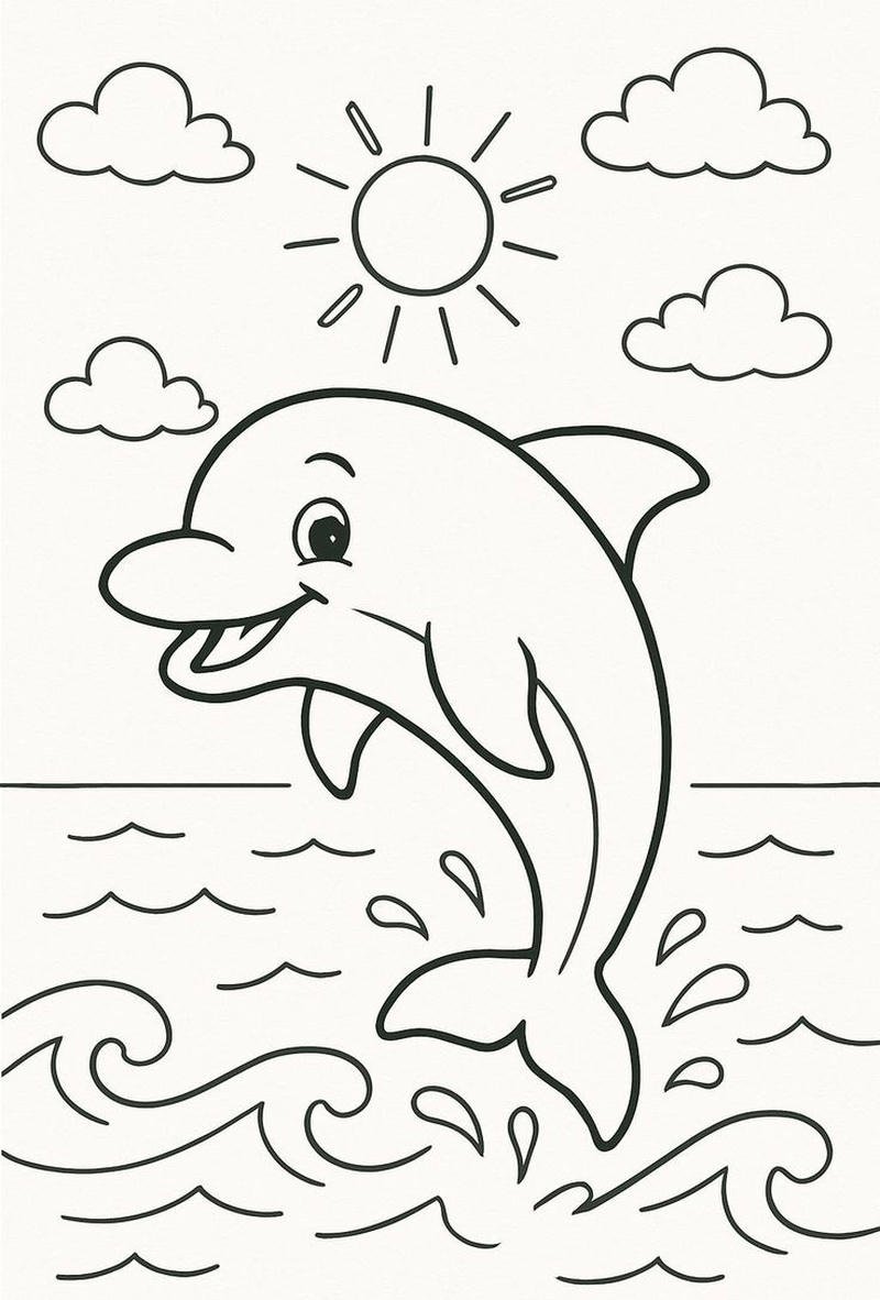 Đề tài cá heo hoạt hình cho bé tập tô màu ở nhà