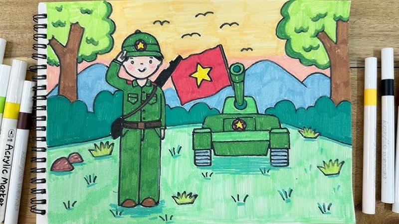 Đề tài xem tranh vẽ chú bộ đội bảo vệ biên cương