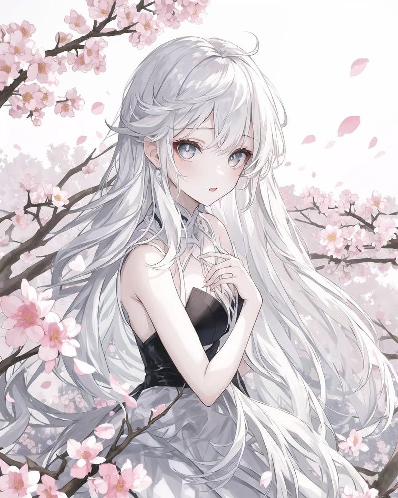 Đường nét uyển chuyển giúp ảnh anime girl tóc trắng nổi bật