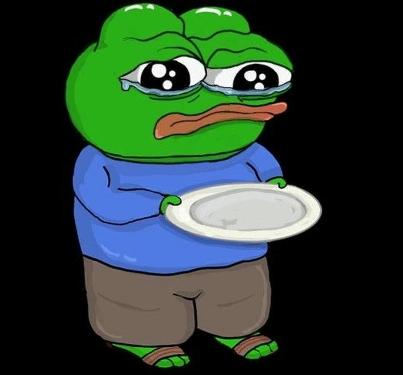 Ếch xanh ăn mày cầm đìa meme hài