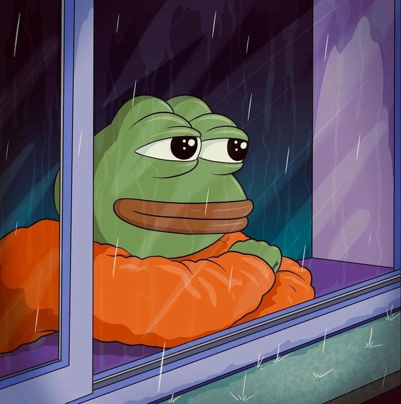 Ếch xanh bựa meme đang ngắm mưa buồn nhưng hài