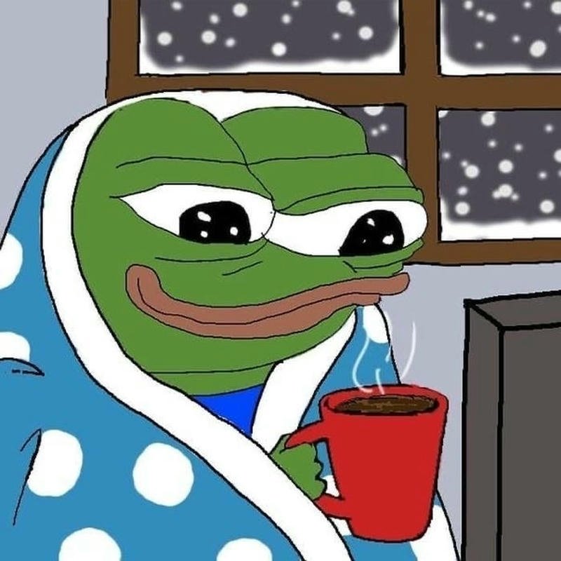 Ếch xanh meme chùm chăn uống trà