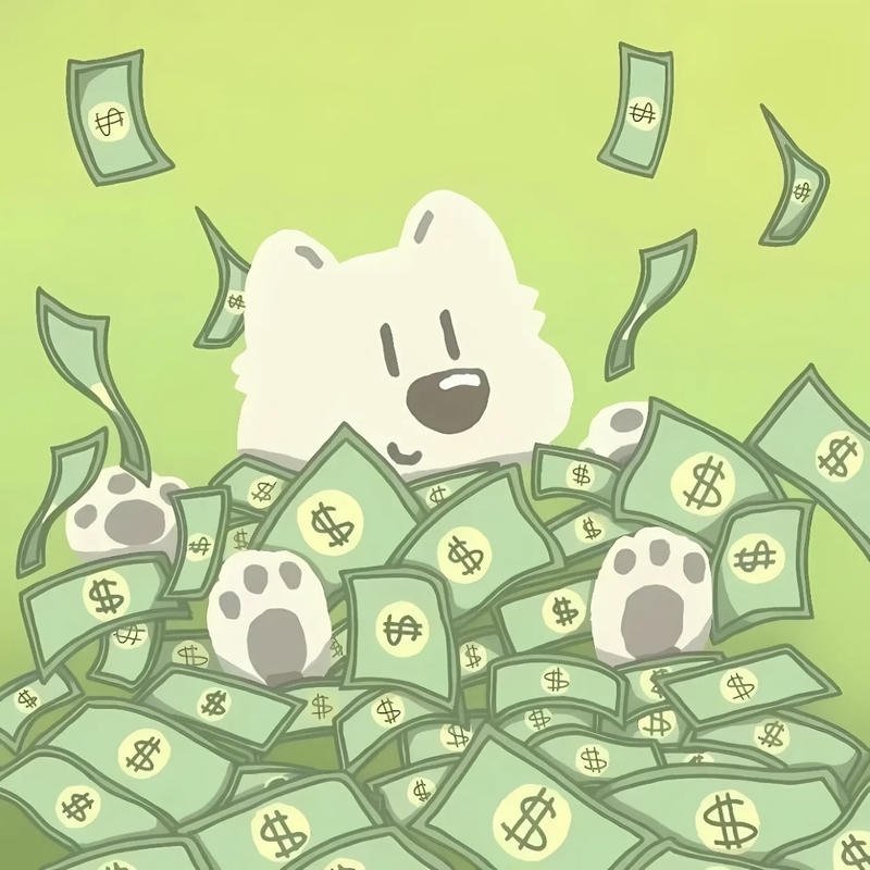 Gấu trắng nhìn đống tiền đầy phấn khích meme